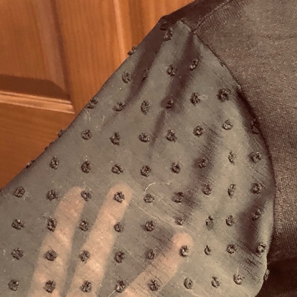 NWT VINCE CAMUTO blk sweater sz M Semi sheer Swiss dot sleeves Mock neck - Picture 3 of 8